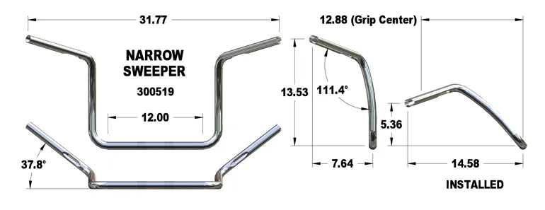 KHROME WERKS Handlebar - 2+2 Narrow - Chrome 300519 - PartsOutlet.com.au