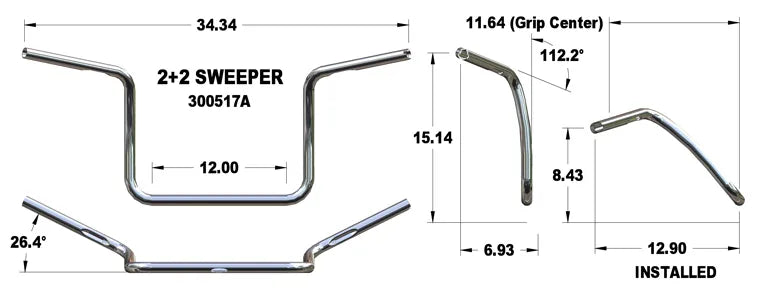 KHROME WERKS Handlebar - 2+2 - Chrome 300517A - PartsOutlet.com.au