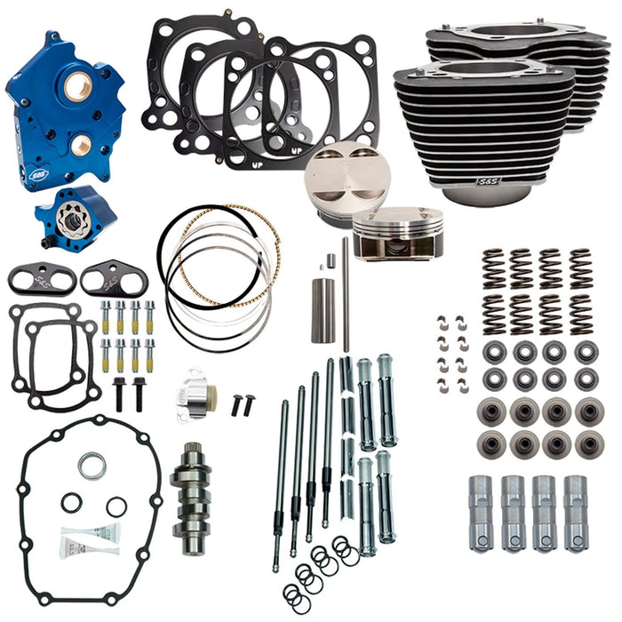 S&S CYCLE Power Package - 128 CI Water Cooled, Chain Drive, w/ Highlighted Fins and Chrome Pushrod Tubes, Wrinkle Black 2017-up M8 114" Models 310-1101B