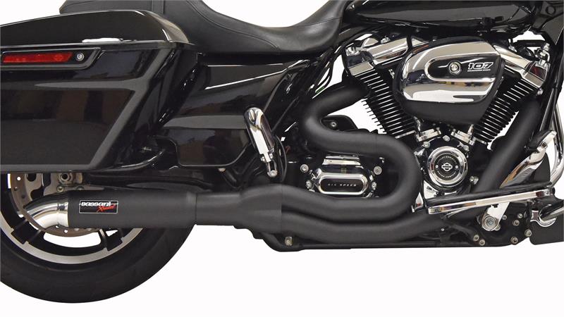 BASSANI XHAUST Road Rage II 2-Into-1 with Hot Rod Turnout Muffler System - '17-'21 Bagger - Black 1F88B - PartsOutlet.com.au