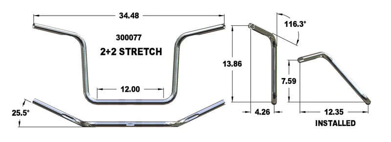 KHROME WERKS Handlebar - 2+2 - Chrome 300077 - PartsOutlet.com.au
