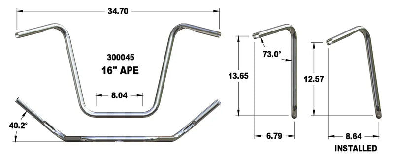 KHROME WERKS Handlebar - 16" - TBW - Chrome - Harley-Davidson '82-'22 - 300045
