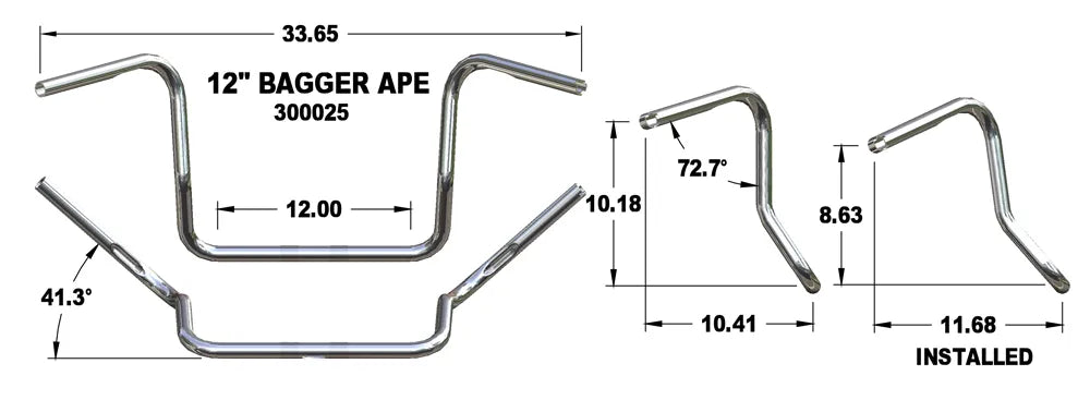 KHROME WERKS Handlebar - 12" - TBW - Chrome 300025