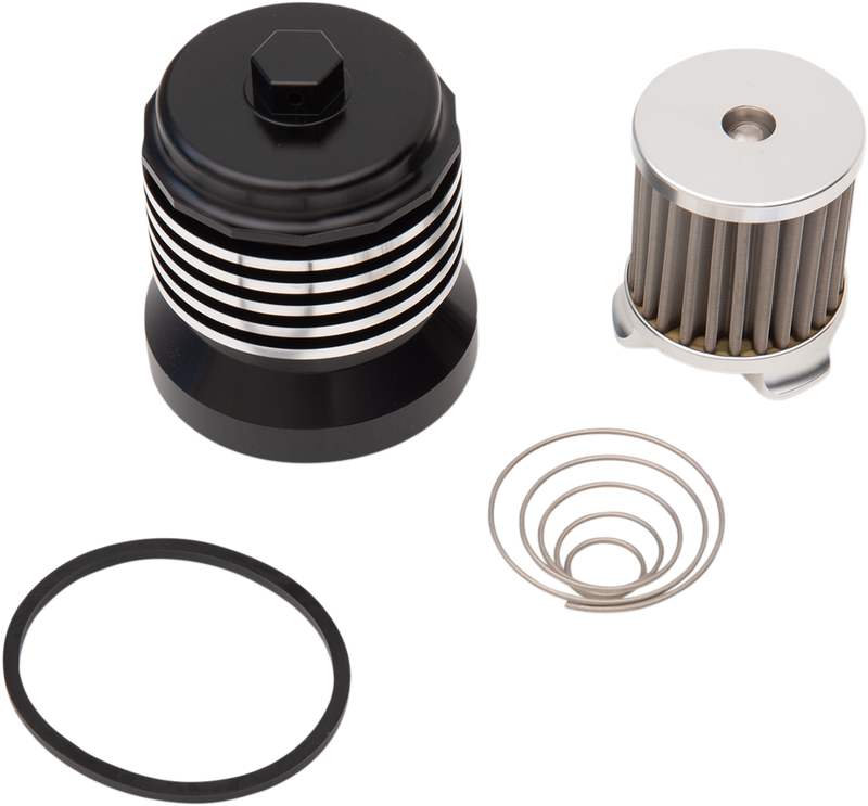 PC RACING Flo® "Spin-On" Oil Filter - Black with Polished Fins - Aprilia/BMW/Buell/H-D/Moto Guzzi/Yamaha PCS4BC