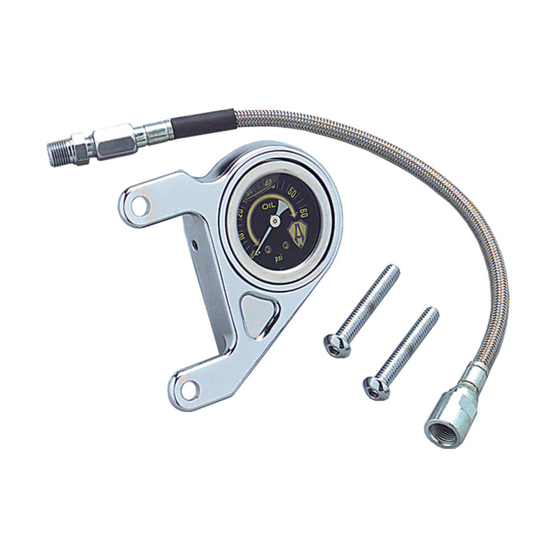 ARLEN NESS RADIUS OIL PRESSURE GAUGE, CHROME - 99-17 TWIN CAM, SHIELD LOGO - 15-658 - PartsOutlet.com.au