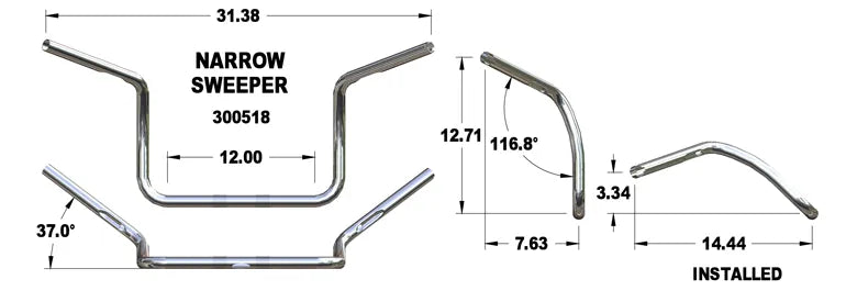 KHROME WERKS Handlebar - +2 Narrow - Chrome 300518 - PartsOutlet.com.au