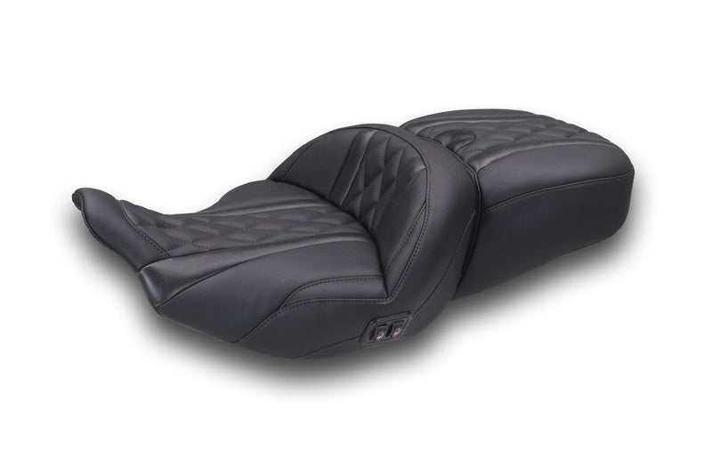 MUSTANG Heated Super Touring One Piece 2-Up Seat - Deluxe Diamond - Black Stitch - FLT/FLH '23-'26 - 89410