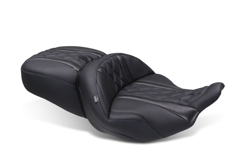 MUSTANG Deluxe One-Piece, 2-Up Seat - Diamond - Sky Blue Stitch - FLT/FLH '23-'25 - 89411SB