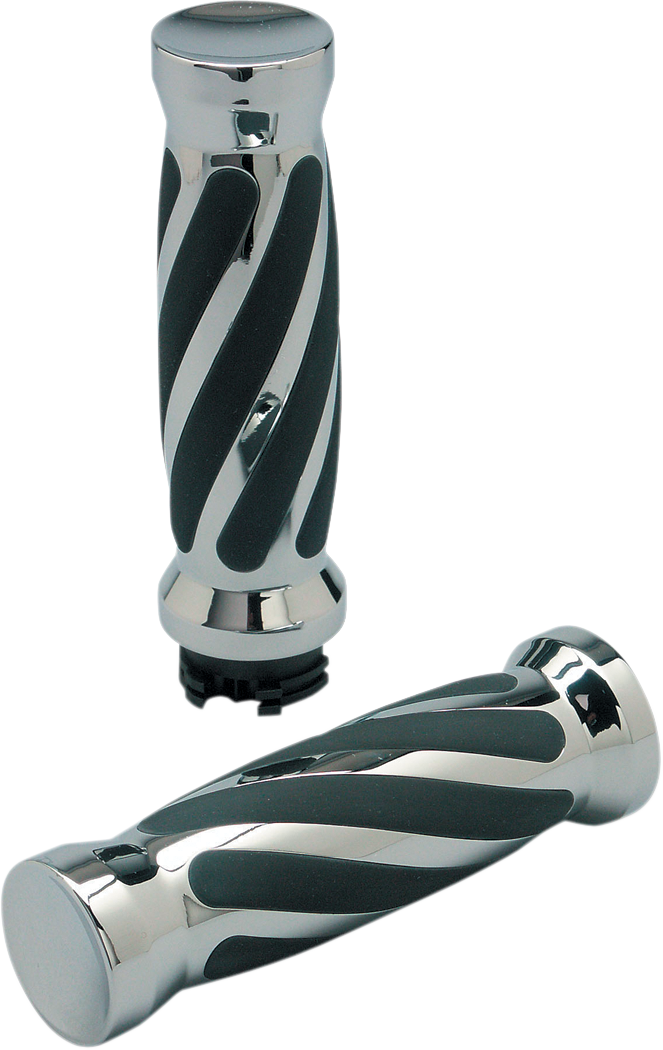 PRO-ONE PERF.MFG. Custom Twisted Rubber Grips - Cable - Chrome 490010