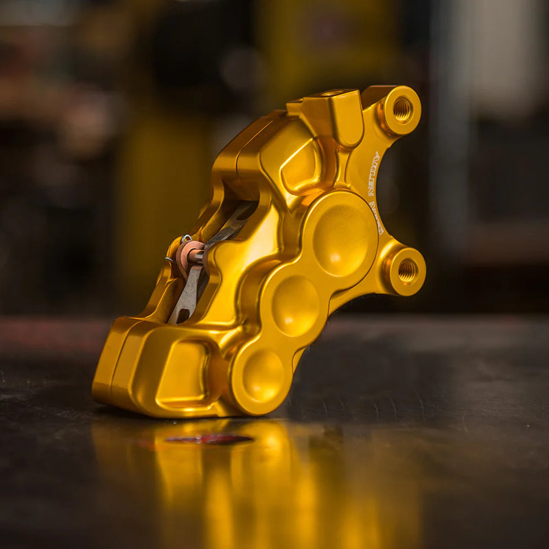ARLEN NESS 6-PISTON DIFFERENTIAL BORE BRAKE CALIPERS, 14" GOLD - LEFT - Harley-Davidson '06-'22 - 02-201