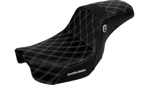 SADDLEMEN Pro Series SDC Performance Seat - Carbon Fiber/Lumbar Gripper - White Stitch - Dyna '06-'17 - SC80604WHI - PartsOutlet.com.au