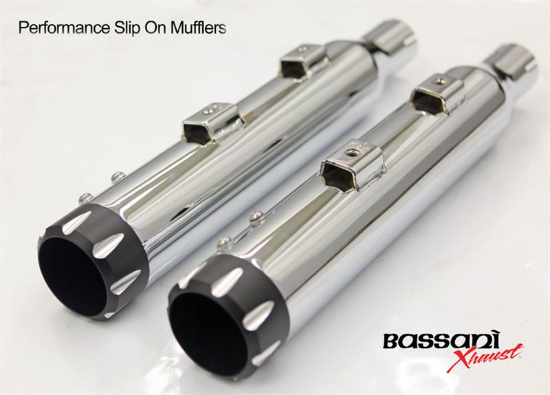 BASSANI XHAUST Mufflers - Chome/Black - Fluted - Sportster '14-'20 1X27T