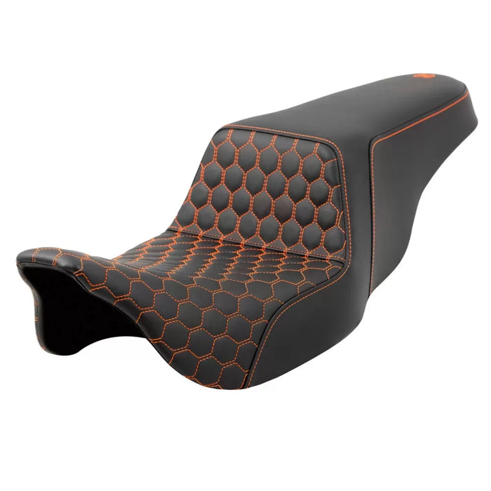 SADDLEMEN Step-Up Seat - Honeycomb - Extended Reach - Orange Stitching - FL '08-'23 A808-07B-178ORA - PartsOutlet.com.au