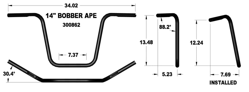KHROME WERKS Handlebar - Ape Hanger - 14" - Black - Harley-Davidson '82-'22 - 300862