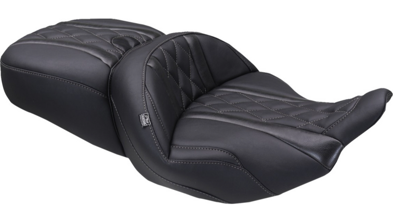 MUSTANG Deluxe One-Piece, 2-Up Seat - Diamond - Gunmetal Stitch - FLT/FLH '23-'25 - 89411GM