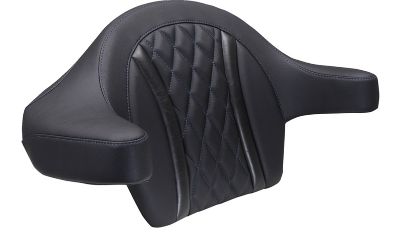 MUSTANG Deluxe Extended Arm Wrap-around Backrest - Diamond - Sky Blue Stitch - FLT/FLH '23-'25 - 88430SB