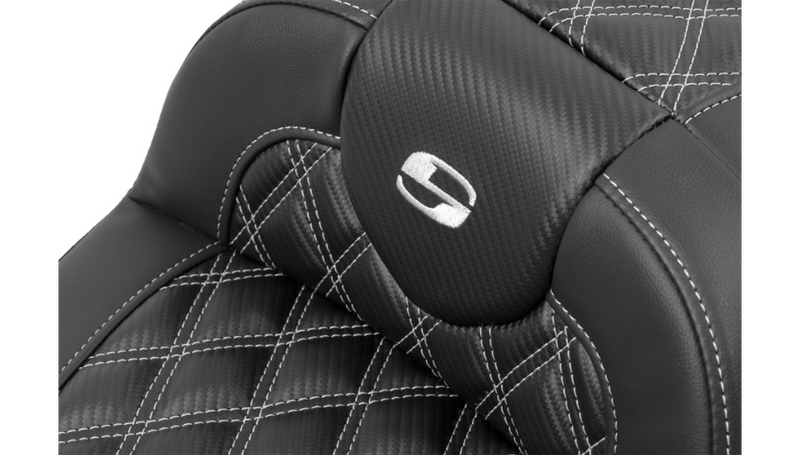 SADDLEMEN Roadsofa Extended Reach Seat - with Backrest - Lattice Stitch - Silver Stitch - FLTR/FLHX '23-'25 - 823-07-207B5