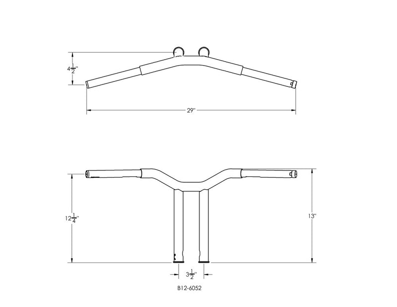 BURLY BRAND Handlebar - Dominator - Raked - 12" - Black - Harley-Davidson '49-'24 - B12-6052B
