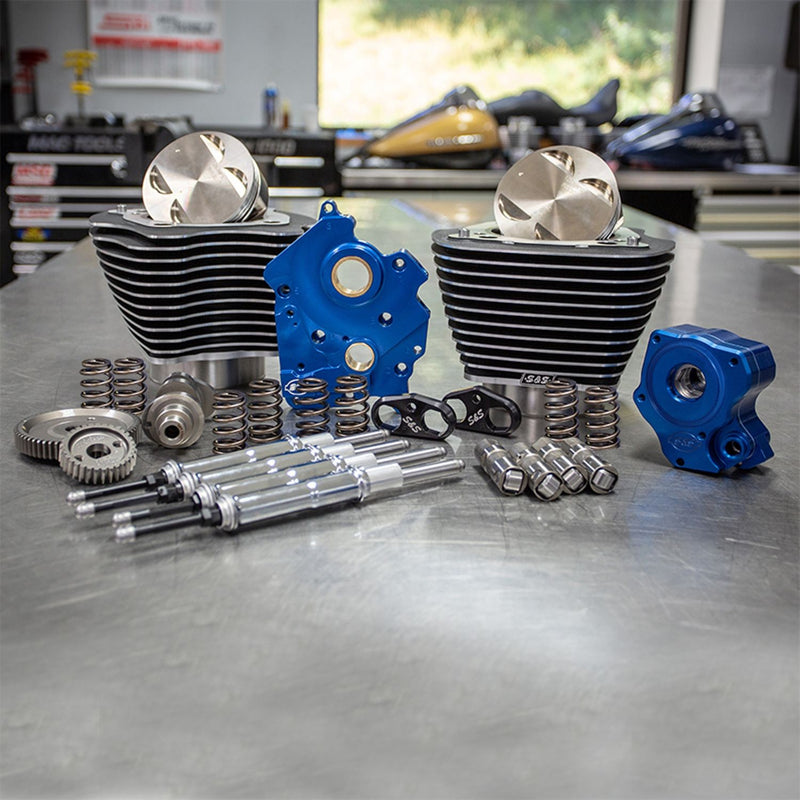 S&S CYCLE Power Package - 128 CI Oil Cooled, Gear Drive, w/ Highlighted Fins and Chrome Pushrod Tubes, Wrinkle Black 2017-up M8 114" Models - 310-1104A