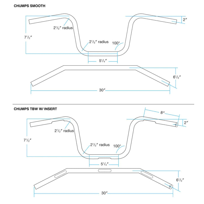 BILTWELL Handlebar - Chump - TBW - Black - TBW W/ INSERT - 6005-2017 - PartsOutlet.com.au