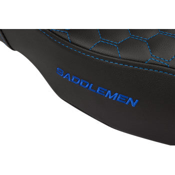 SADDLEMEN Step-Up Seat - Honeycomb - Extended Reach - Blue Stitching - FL '08-'25 - 808-07B-17801
