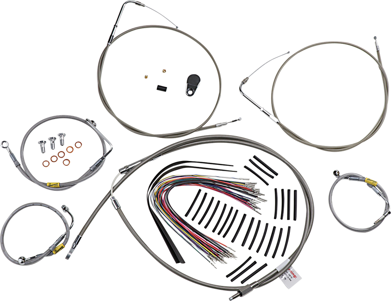 BURLY BRAND Control Kit - Early Touring Bikes - 15" Bagger Bar Handlebars - Stainless - Harley-Davidson '00-'06 - B30-1293