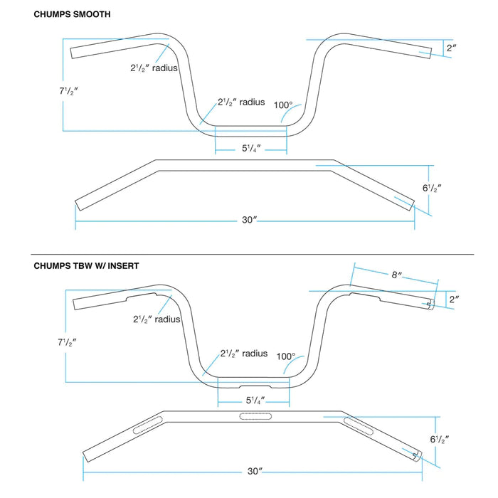 BILTWELL Handlebar - Chump - TBW - Chrome - TBW W/ INSERT - 6005-1057 - PartsOutlet.com.au
