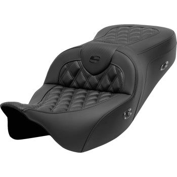 SADDLEMEN Roadsofa Seat - Heated - without Backrest - Lattice Stitch - Carbon Fiber - FL' 08-'25 - 808-07CF-182HCT