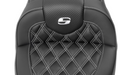 SADDLEMEN RoadSofa Seat - with Backrest - Carbon Fiber - Lattice Stitch - White Stitch - FLTR/FLHX '23-'24 - 823-07-206B6 - PartsOutlet.com.au