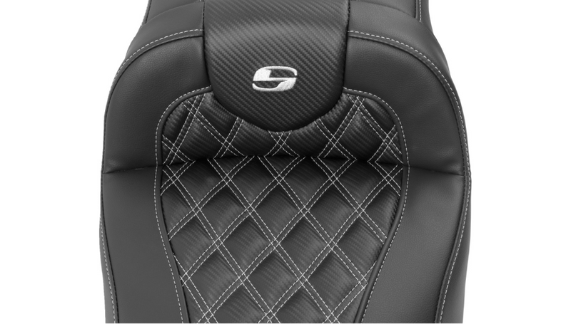 SADDLEMEN Roadsofa Extended Reach Seat - with Backrest - Lattice Stitch - Silver Stitch - FLTR/FLHX '23-'25 - 823-07-207B5