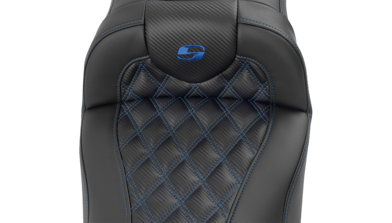SADDLEMEN Roadsofa Extended Reach Seat - with Backrest - Lattice Stitch - Blue Stitch - FLTR/FLHX '23-'25 - 823-07-207B1