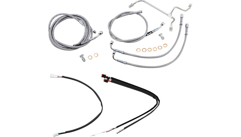BURLY BRAND Handlebar Cable/Brake Line Kit - Complete - 16" Ape Hanger Handlebars - Stainless Steel - Harley-Davidson '17-'19 - B30-1165