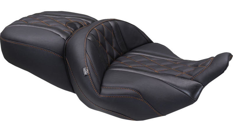 MUSTANG Deluxe One-Piece, 2-Up Seat - Diamond - Mandarin Orange Stitch - FLT/FLH '23-'25 - 89411MO