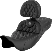 SADDLEMEN Roadsofa Seat - with Backrest - Silver Stitch - FL '08-'23 A808-07R-182SIL - PartsOutlet.com.au