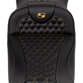 SADDLEMEN RoadSofa Seat - Honeycomb - Gold Stitch - without Backrest - FLH/FLT '08-'23 A808-07B-189GOL - PartsOutlet.com.au