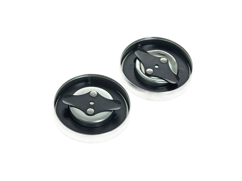Early Style Fat Bob Fuel Caps – Chrome. Fits Big Twin 1936-1973 & Sportster 1958-1973. – Rollies Speed Shop - 03-0013