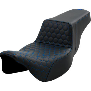 SADDLEMEN Step-Up Seat - Honeycomb - Extended Reach - Blue Stitching - FL '08-'25 - 808-07B-17801