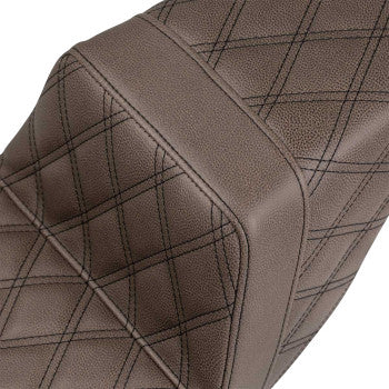 SADDLEMEN Extended Reach Step Up Seat - FL '08-'23 HD Touring - Street/ Road/ Electra - Lattice Stitched - Brown - 808-07B-175BREX