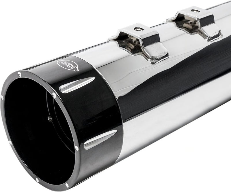 S&S CYCLE Mk45 TOURING MUFFLER for M8 TOURING MODELS—Chrome with Black Tracer End Cap - 2017+ - 550-0668