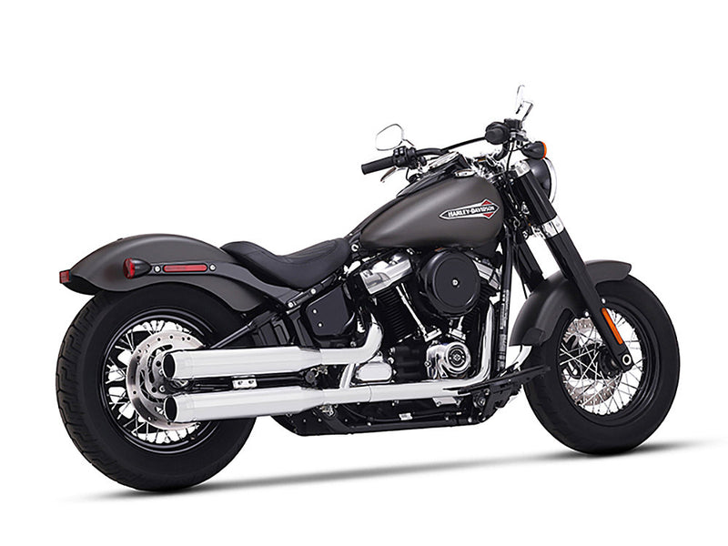 Rinehart 3-1/2in. Slip-On Mufflers – Chrome with Chrome End Caps. Fits Softail Slim, Street Bob, Standard & Low Rider Models 2018-2024 & Breakout & Fat Boy 2018up 500-1200C