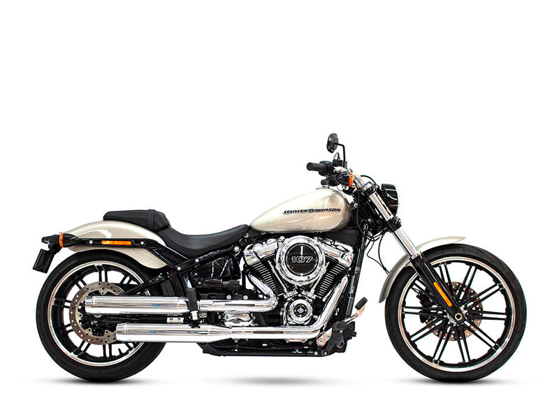 Rinehart 3-1/2in. Slip-On Mufflers – Chrome with Chrome End Caps. Fits Softail Slim, Street Bob, Standard & Low Rider Models 2018-2024 & Breakout & Fat Boy 2018up 500-1200C