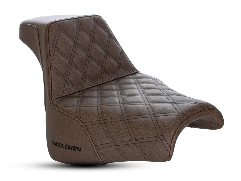 SADDLEMEN Step Up Seat - 18+ Fat Bob - Lattice Stitched - Brown 818-28-172BR - PartsOutlet.com.au