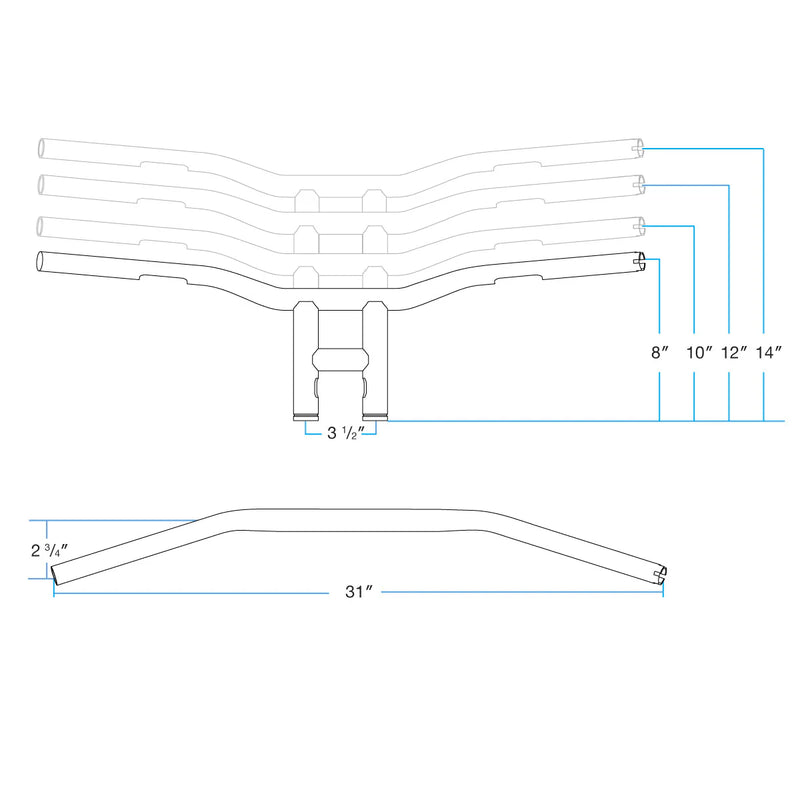 BILTWELL Handlebar - 1" - Tyson XL - 12" - Black - SLOTTED - 6242-2013