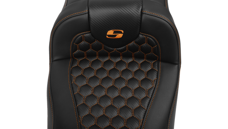 SADDLEMEN Roadsofa Extended Reach Seat - with Backrest - Honeycomb - Orange Stitch - FLTR/FLHX '23-'25 - 823-07-190B3