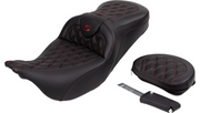 SADDLEMEN Roadsofa Extended Reach Seat - Lattice Stitch - Wine Berry Stitch - with Backrest - FL '08-'23 A808-07R-184BUR - PartsOutlet.com.au