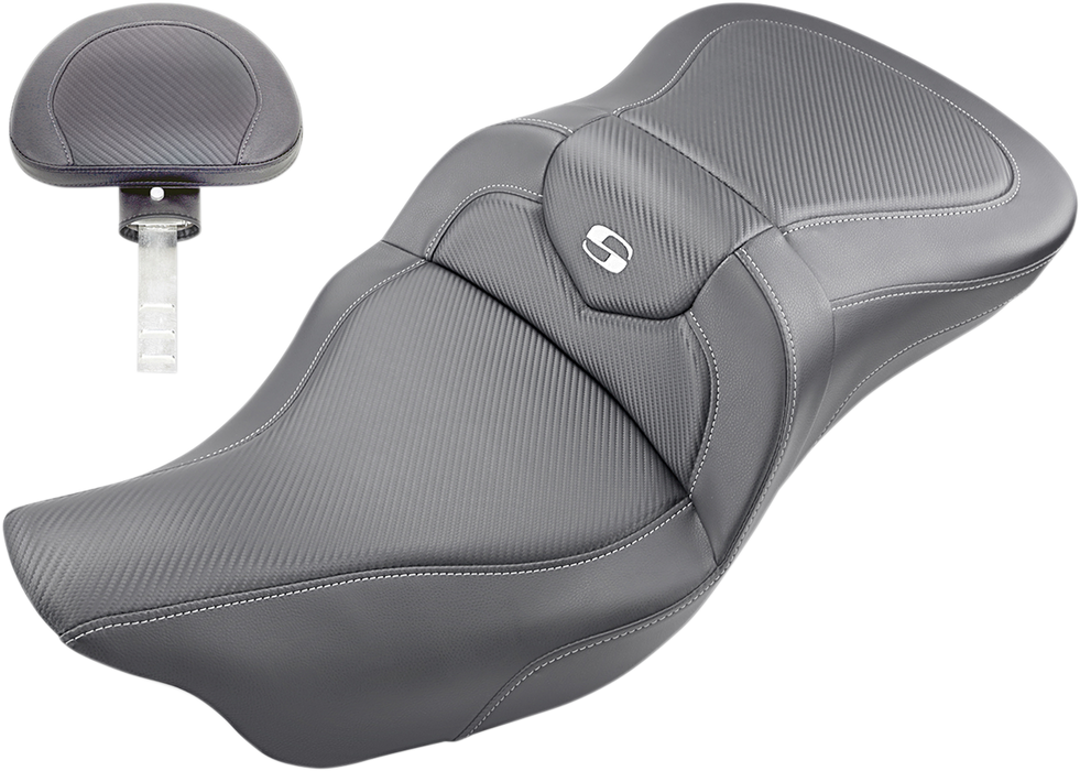 SADDLEMEN Extended Reach Road Sofa Seat - Carbon Fiber - Backrest FL '08-'23 HD Touring - Street/ Road/ Electra - 808-07B-186BR - PartsOutlet.com.au