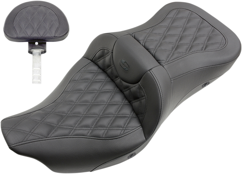 SADDLEMEN Roadsofa™ Seat - Heated - Lattice Stitched - Backrest FL '09-'23 Trike - 808-07B-182TBRH - PartsOutlet.com.au