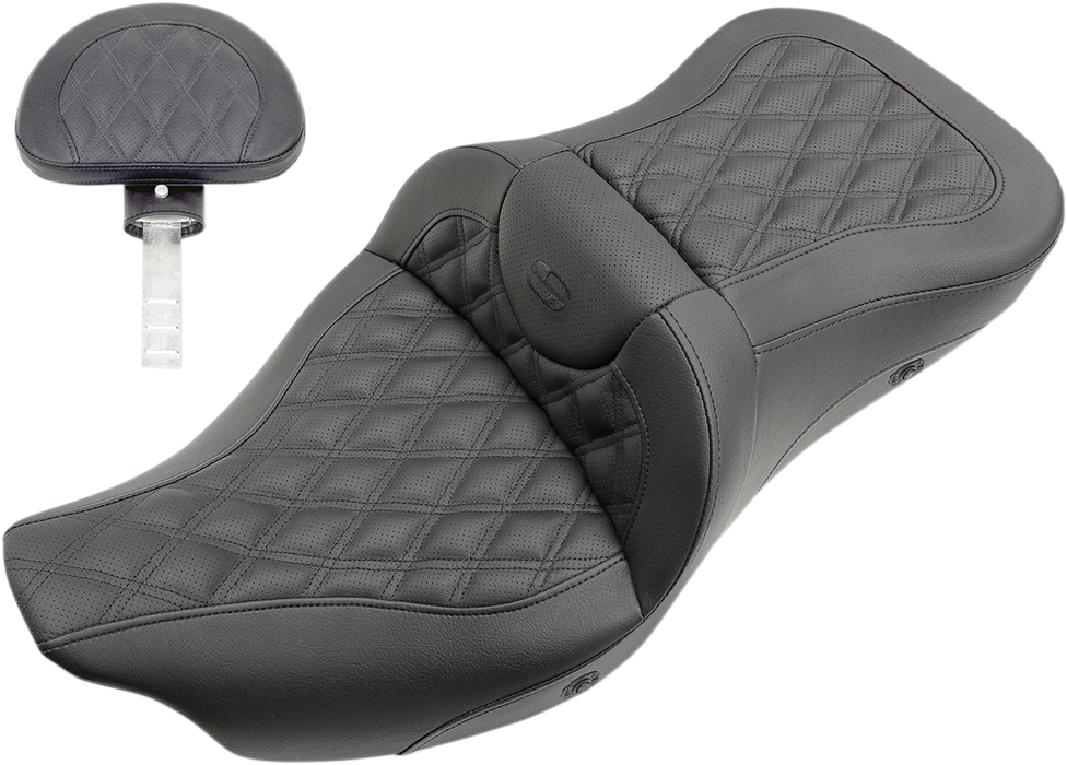 SADDLEMEN Roadsofa™ Seat - Heated - Lattice Stitched - Backrest FL '09-'23 Trike - 808-07B-182TBRH - PartsOutlet.com.au