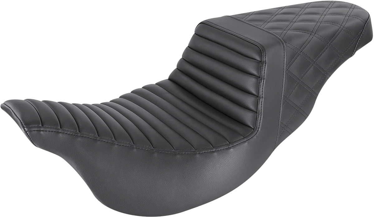 SADDLEMEN Step Up Seat - Driver Tuck n Roll/Passenger Lattice Stitched - Black - FL '08-'23 HD Touring - Street/ Road/ Electra - 808-07B-176 - PartsOutlet.com.au