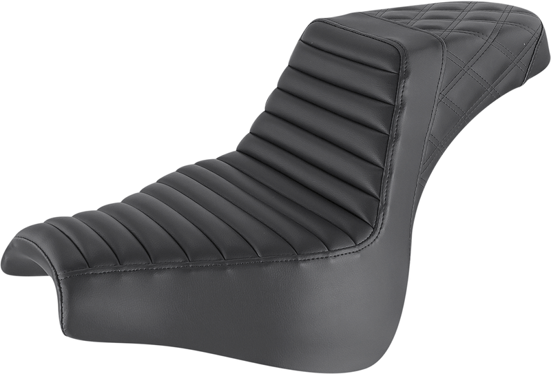 SADDLEMEN Step Up Seat - 18+ Fat Bob - Tuck and Roll/Lattice Stitched - Black 818-28-176 - PartsOutlet.com.au